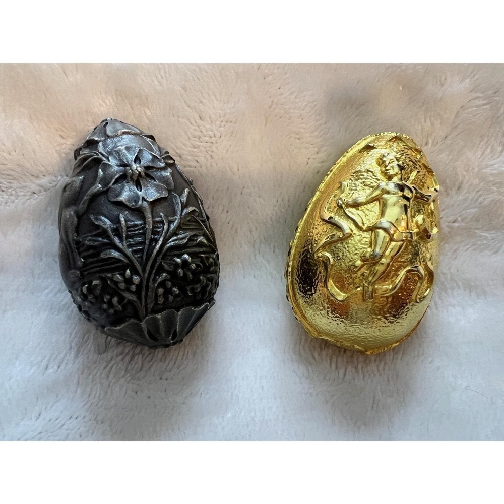 2 Franklin Mint Faberge Eggs| The Golden Rococo  & The Ltd Ed 1988 Pewter Egg‎